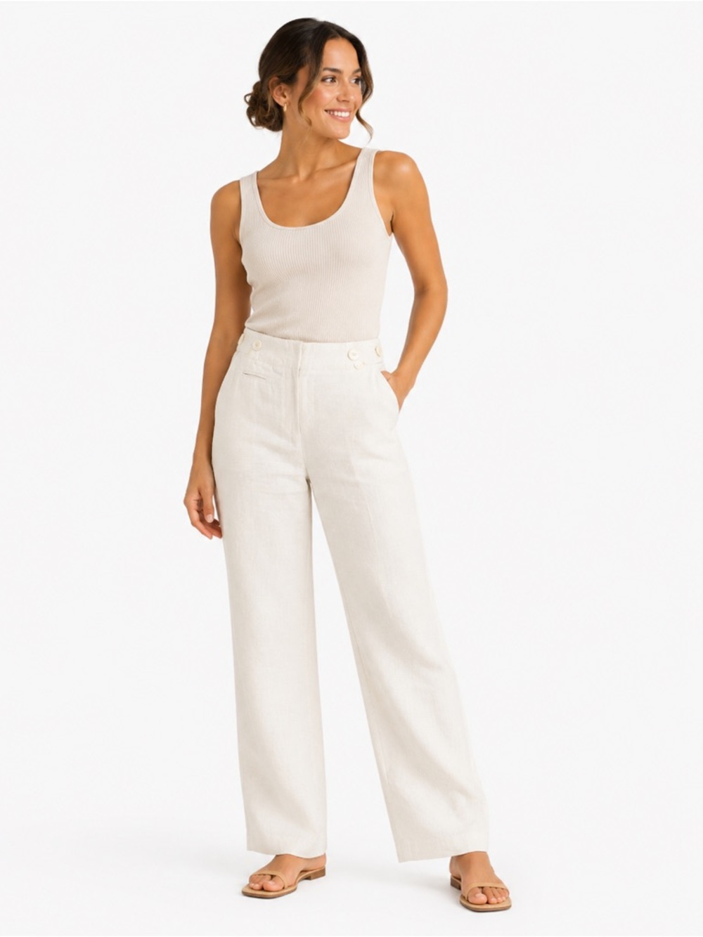 Alfred Sung White Straight Leg Pants Cotton Blend Summer Coastal Chic Size 8